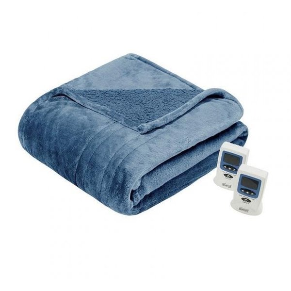 Beautyrest Beautyrest BR54-0380 Heated Microlight to Berber Blanket; Blue - King BR54-0380